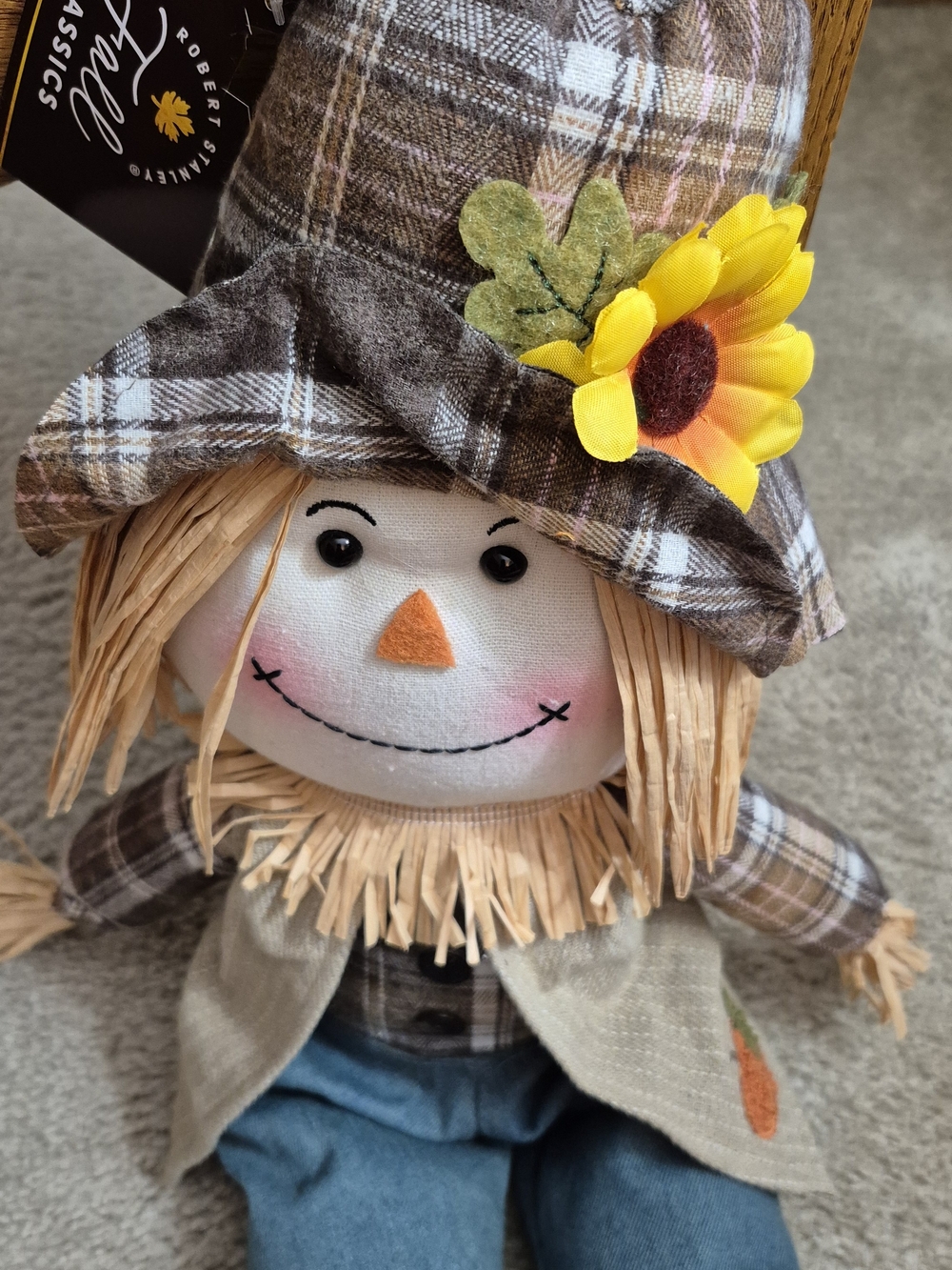Plush Fall Scarecrow Doll with Sunflower Hat - Picture 5 of 7